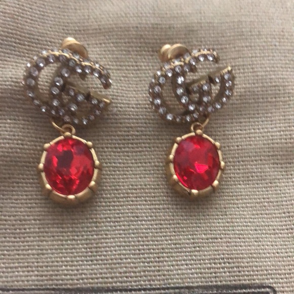 Gucci Double GG Earrings-Red - Picture 2 of 5